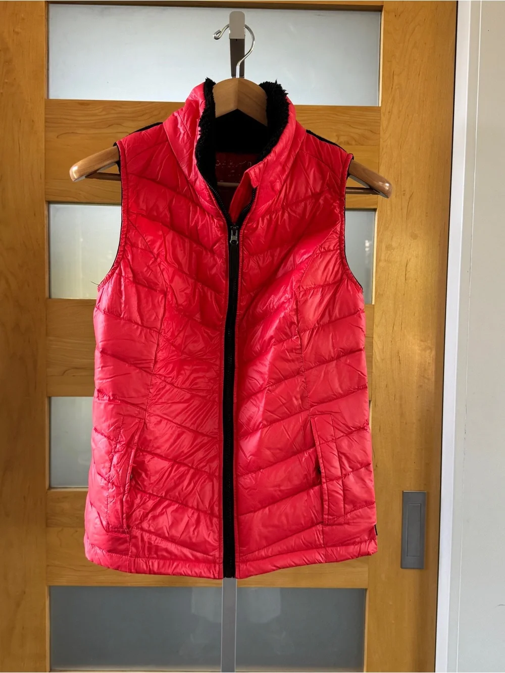 Calvin Klein Performance Red Quilted Vest with Black Collar Trim